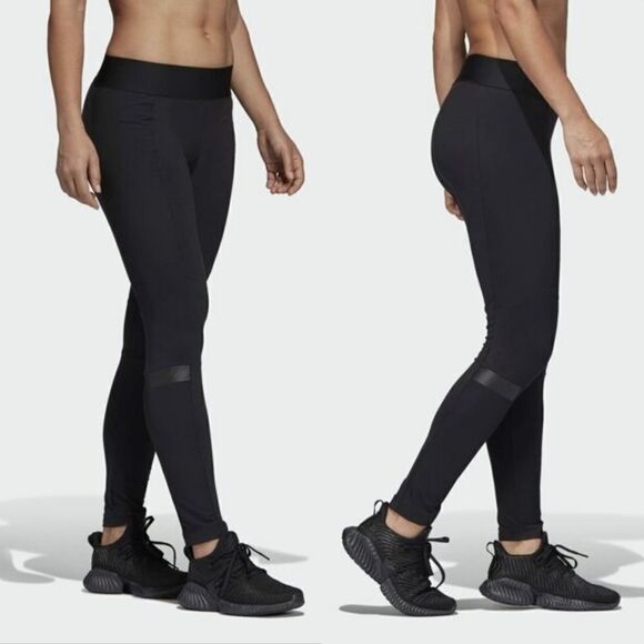 Adidas WND Wind Sporty Tech Mid Rise Tights in Black - Picture 1 of 16
